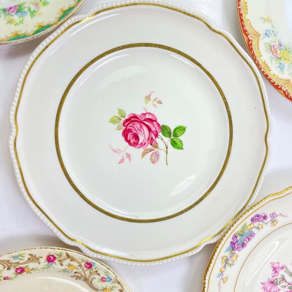 Vintage Lot of Set of 6 Bread and Desert Plates 6-8" Floral Japan USA Back Stamp - Picture 4 of 14